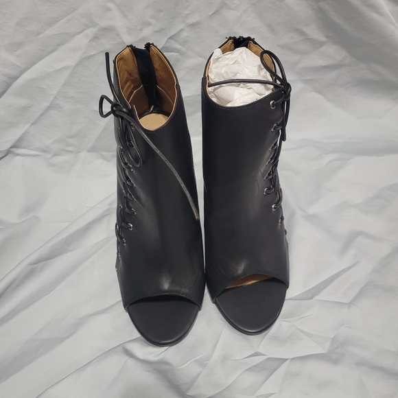 NWB NIB Shoedazzle Kavia Black Corset Lace Up Open Toe Booties - Picture 6 of 7